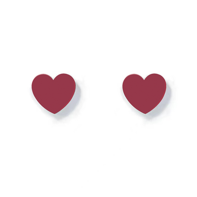 Sweet High Polish Mini Heart Stud Earrings – Black & Burgundy