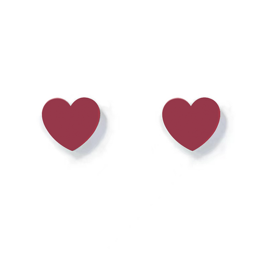 Sweet High Polish Mini Heart Stud Earrings – Black & Burgundy