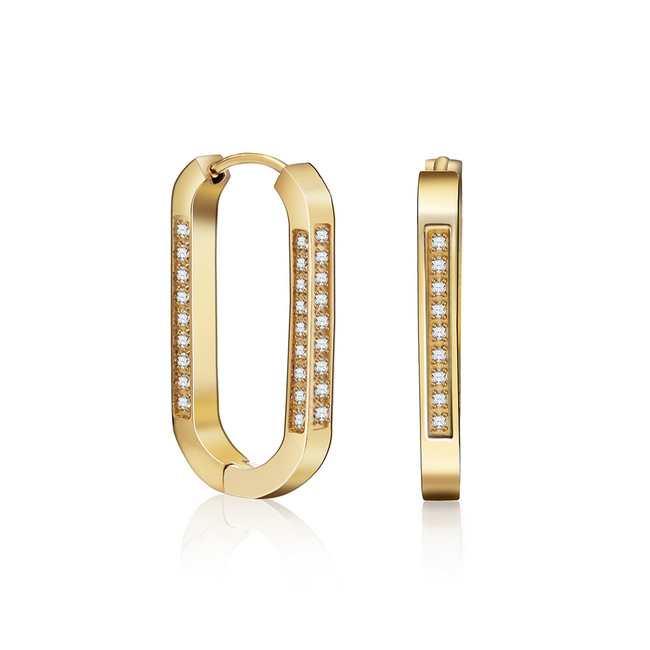 Exquisite Gold Pavé Padlock Hoop Earrings