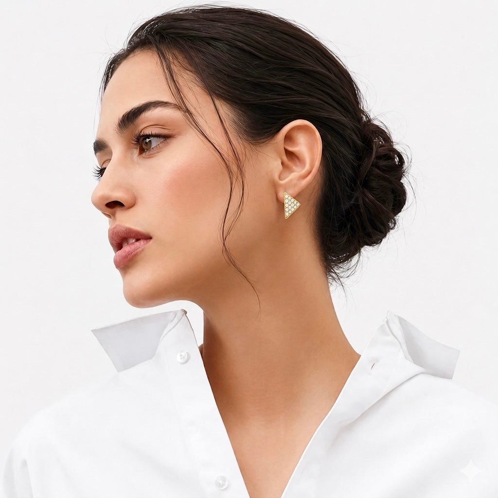 Geometric gold Supera earrings with pavé accents