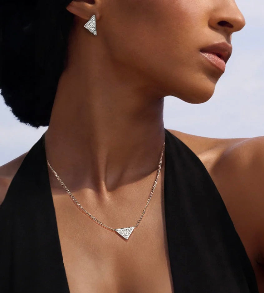 Geometric silver Supera earrings with pavé accents