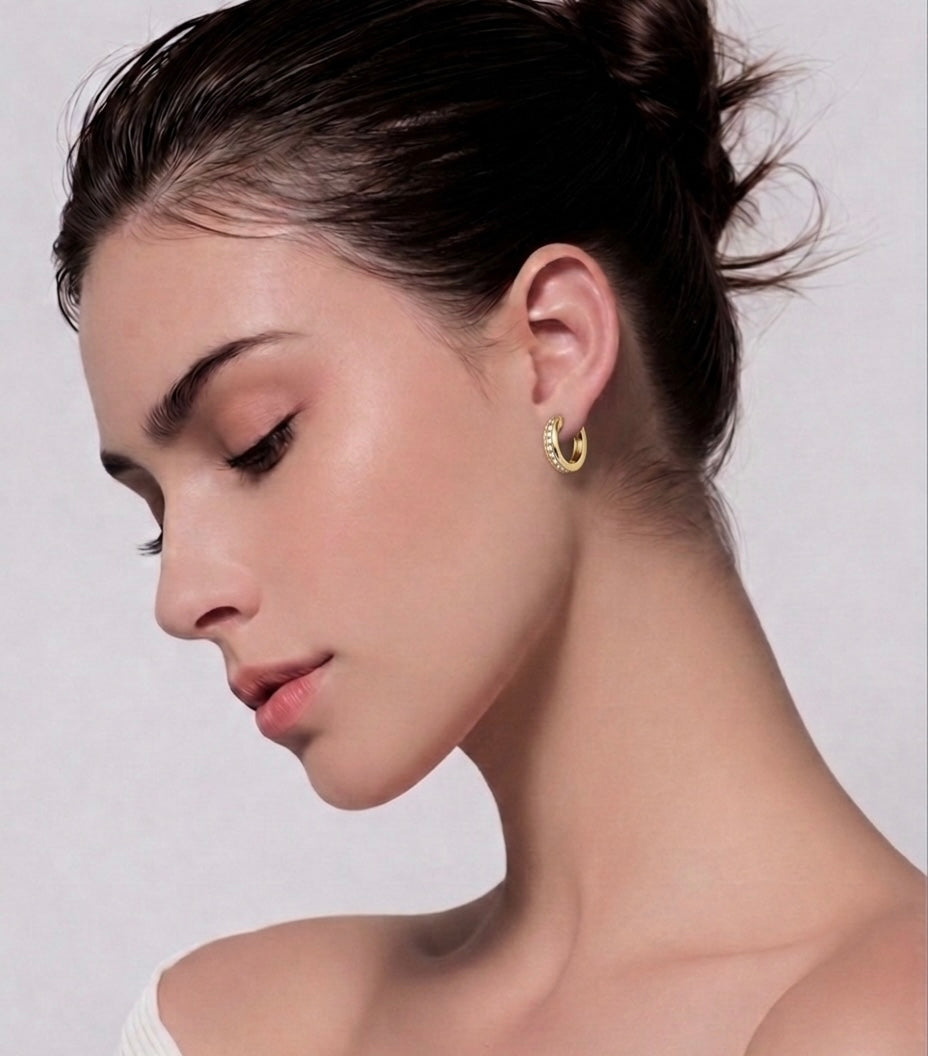 Gold pavé hoop earrings with 18 stones