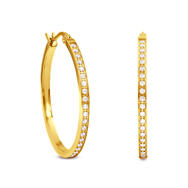 Effortless Gold Pavé 42-Stone Classic Medium Hoop Earrings