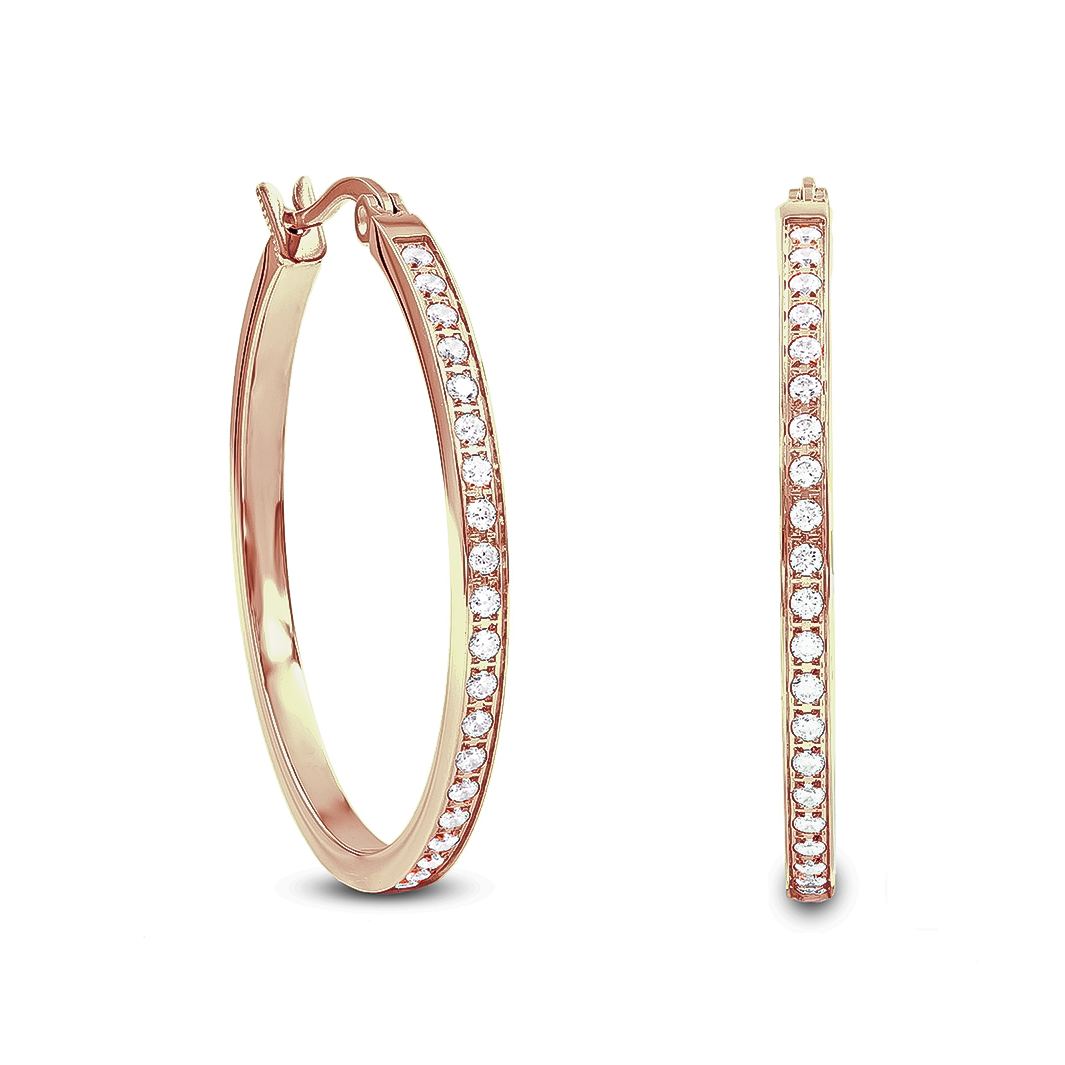 Lovely Rose Gold Pavé 42-Stone Classic Medium Hoop Earrings