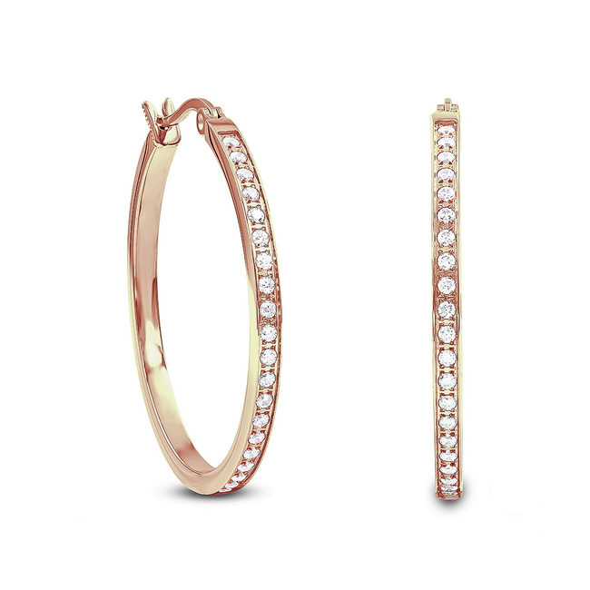 Lovely Rose Gold Pavé 42-Stone Classic Medium Hoop Earrings