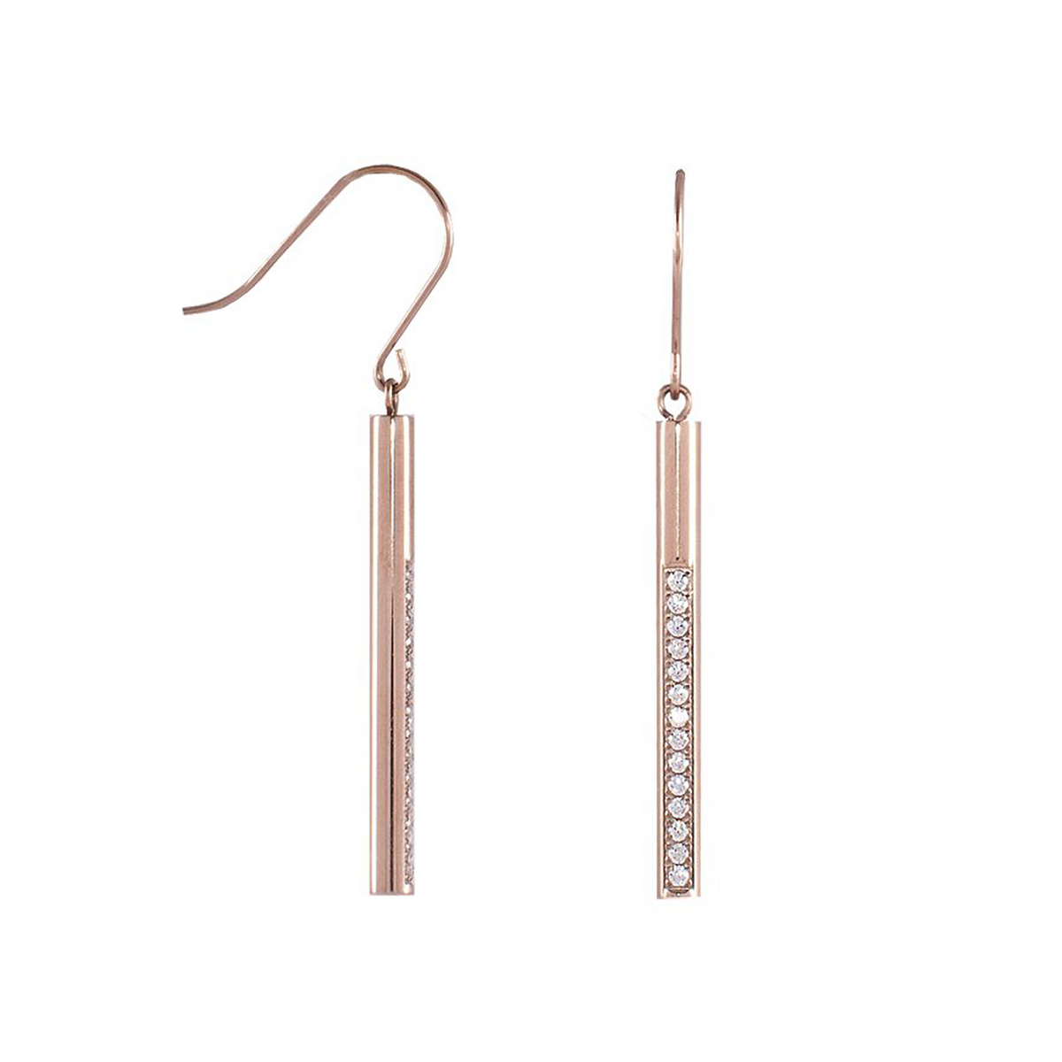 Rose gold dangling bar earrings with 14 pavé stones