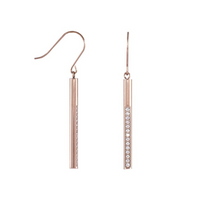 Rose gold dangling bar earrings with 14 pavé stones
