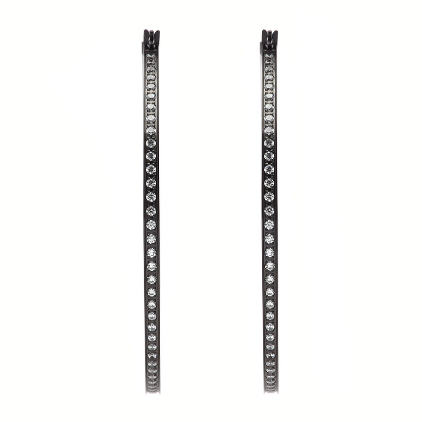 Striking Black Pavé 146-Stone Big Hoop Earrings