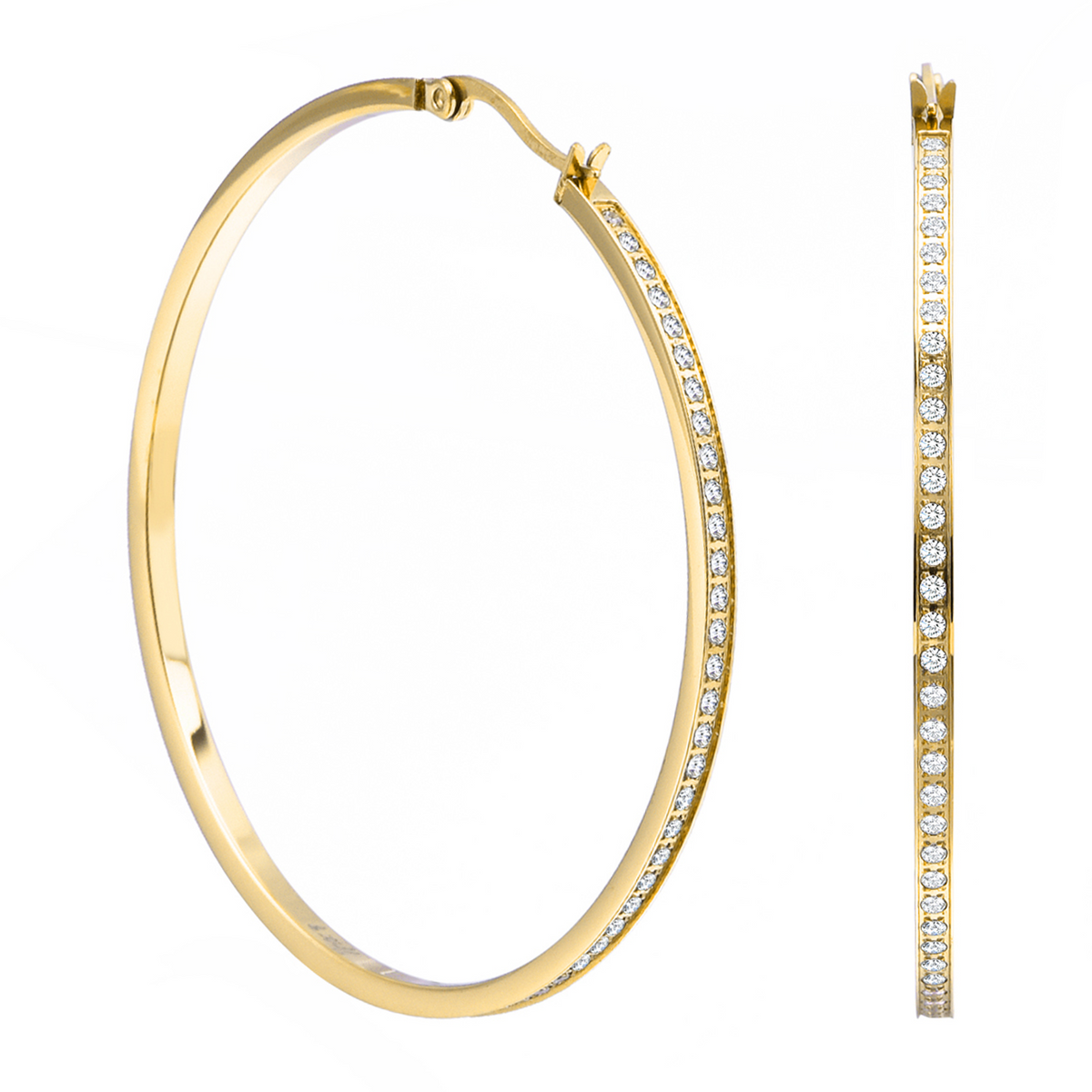 Gold hoop earrings with pavé stones
