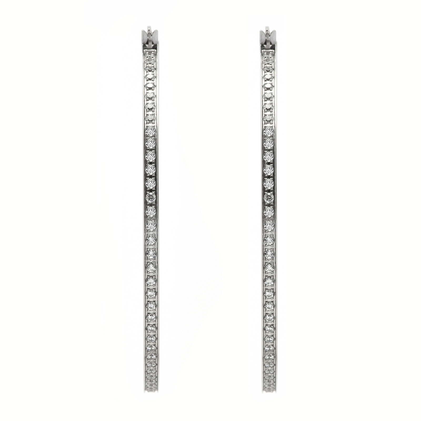 Flawless Silver Pavé 146-Stone Big Hoop Earrings