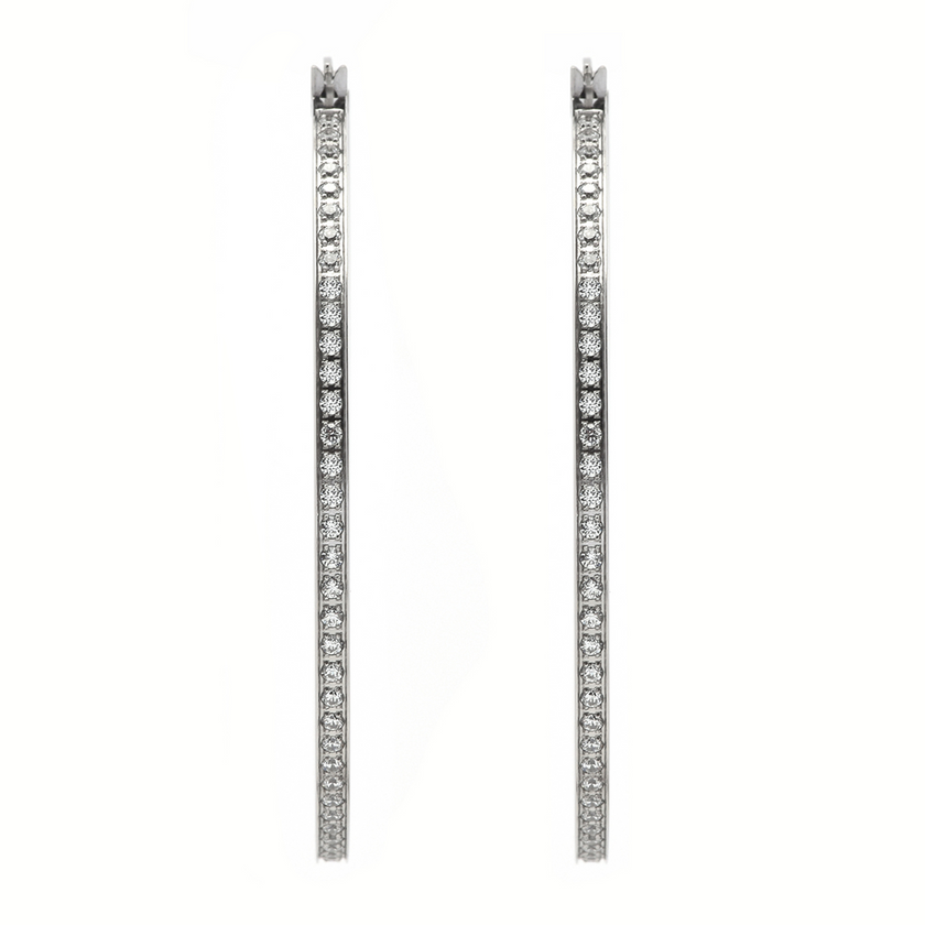 Flawless Silver Pavé 146-Stone Big Hoop Earrings