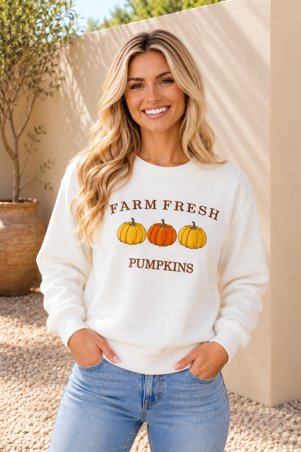 Farm Fresh Pumpkins Embroidered Sweatshirt