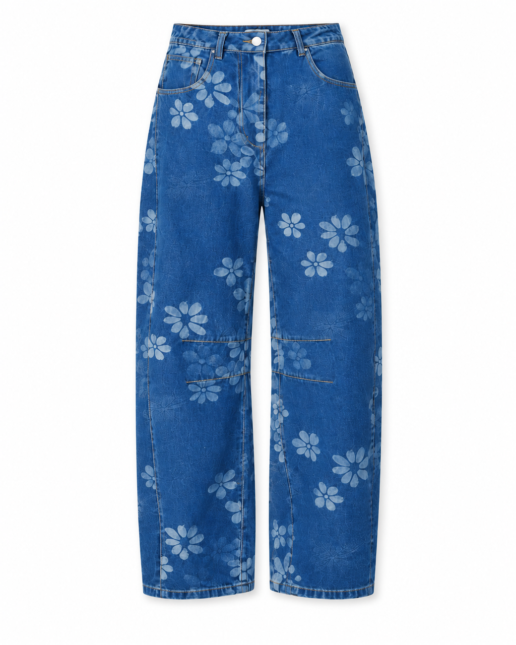 Floral High Waist Barrel Jeans