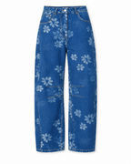 Floral High Waist Barrel Jeans