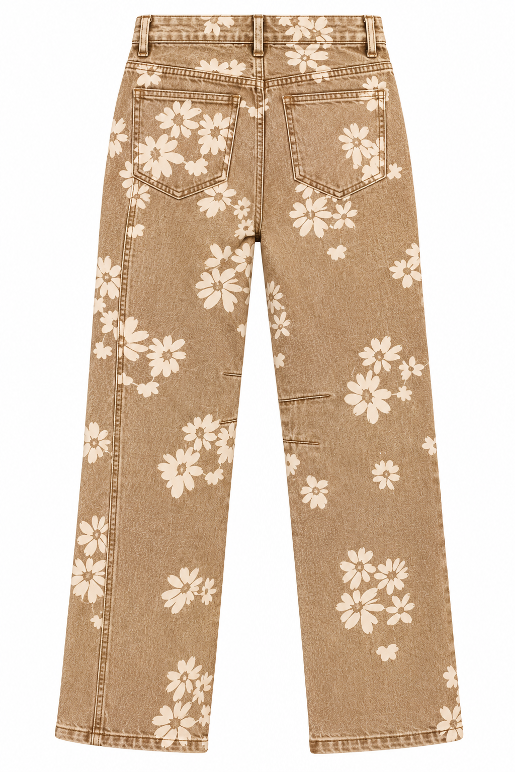 Floral high-waist straight-leg jeans — flat back