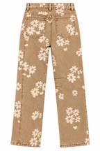 Floral high-waist straight-leg jeans — flat back
