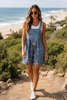 Adorable Denim Floral Print Short Overalls