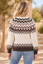 Geometric Fair Isle Brushed Knit Cardigan