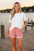 Gingham Plaid Tie Waist Lace Hem Shorts