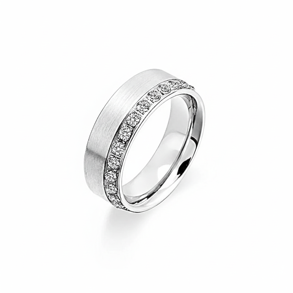 Offset-row wide eternity ring
