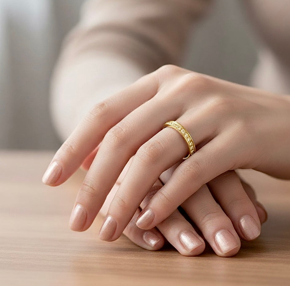 Gold thin-band stacking eternity ring