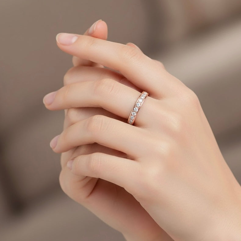Rose gold thin-band stacking eternity ring