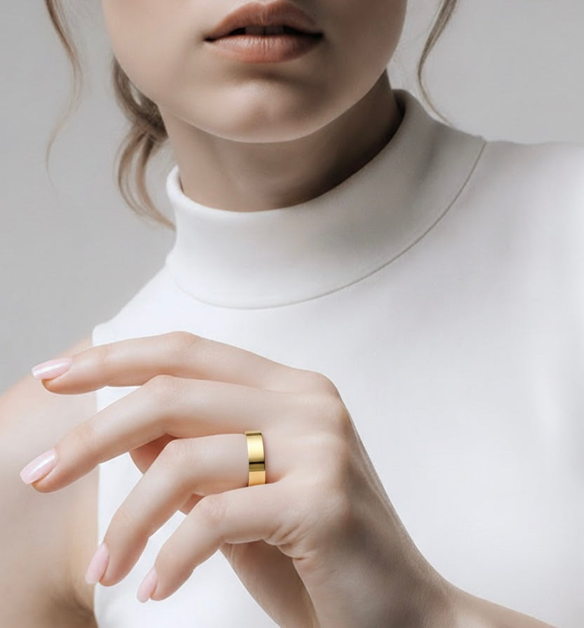 Simplicity gold wide-band stacking ring