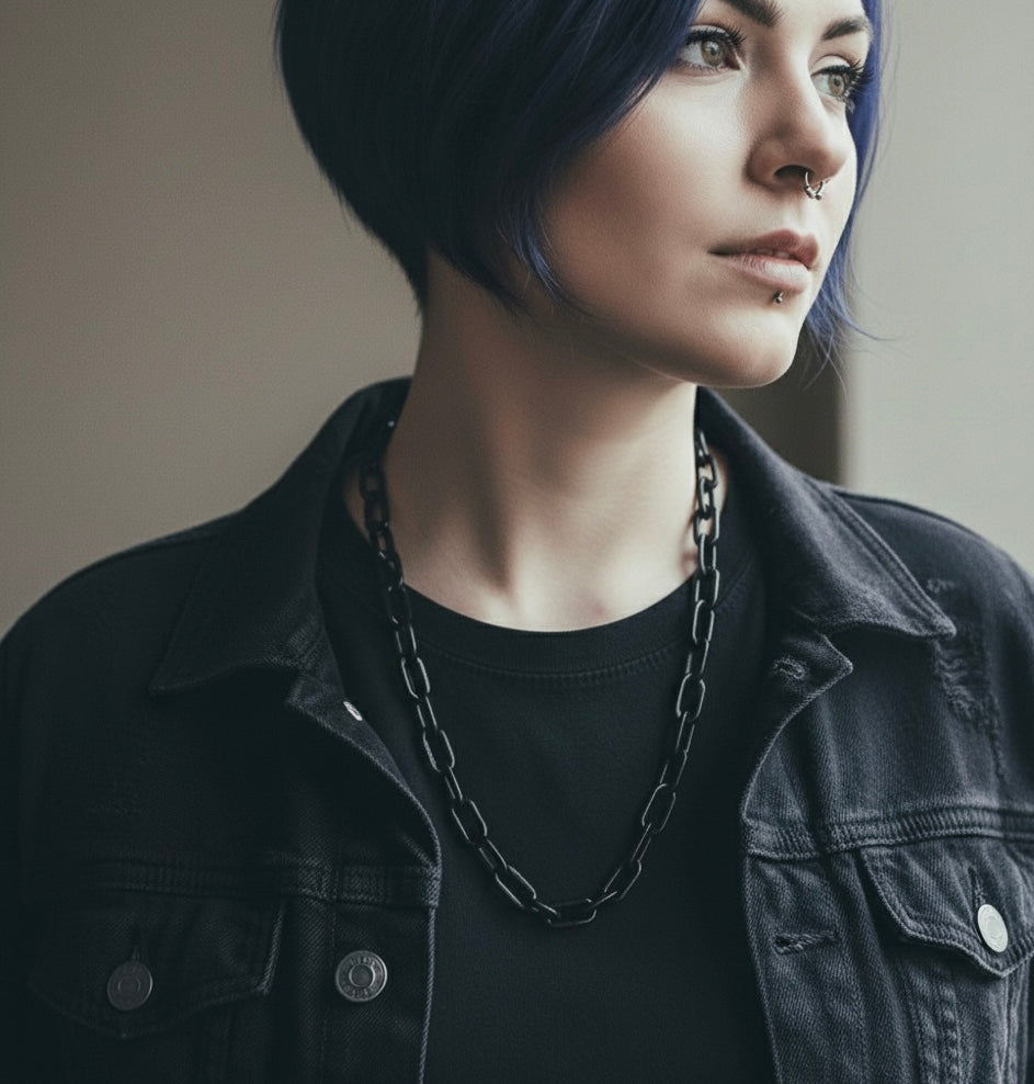 On-Trend Gold Clasp Black Paperclip Chain Necklace