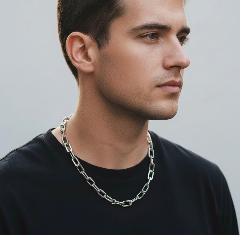 Edgy Black Clasp Paperclip Chain Necklace