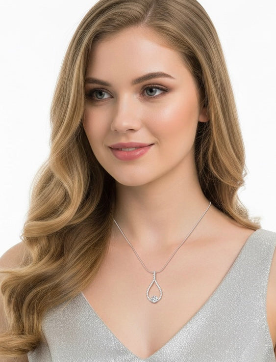 Lovely 1 ct Solitaire Pave Larme Pendant Necklace