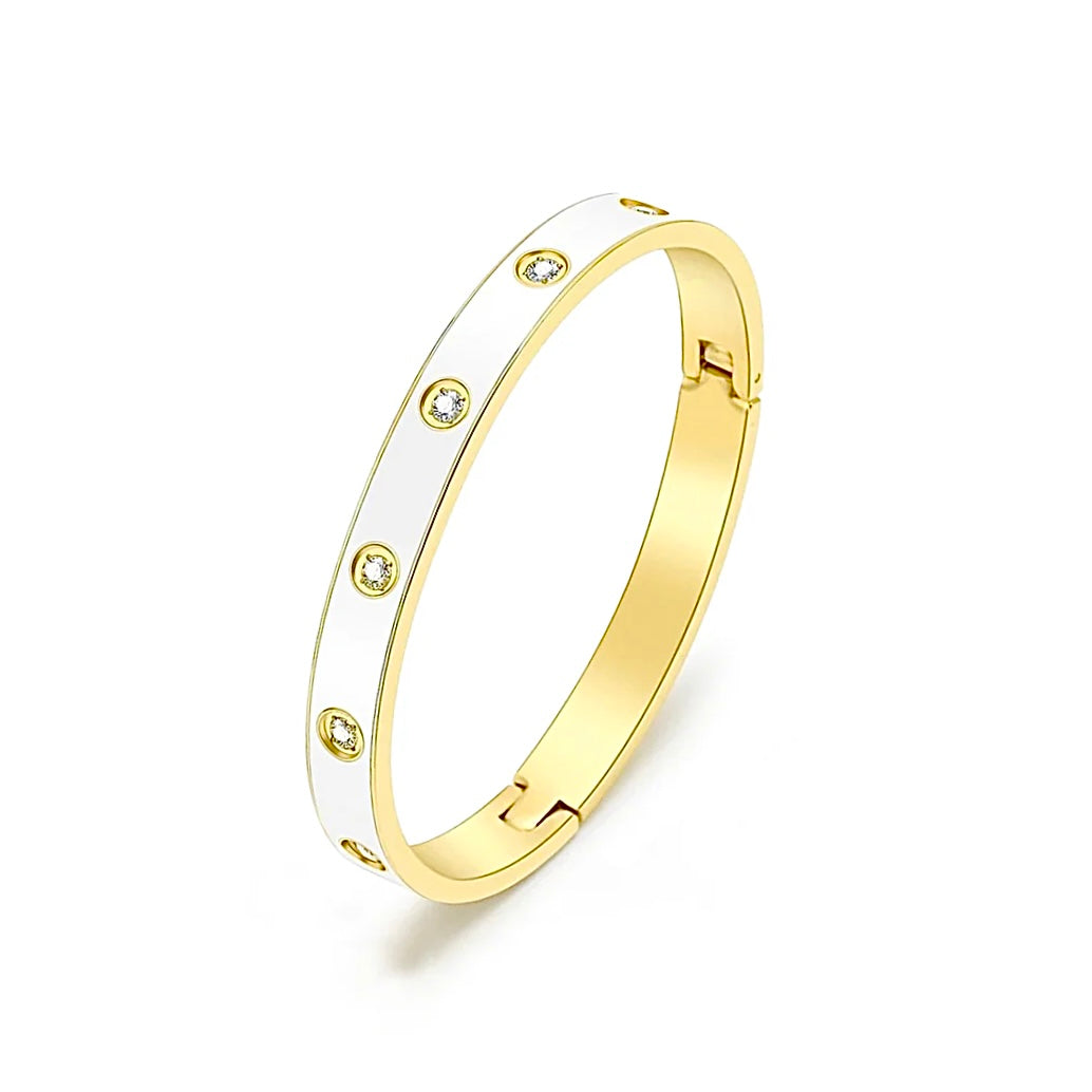 Brilliant 8-Stone White Enameled Gold Bangle