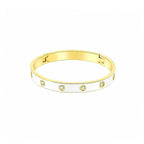 White enamel and gold bangle with eight stones