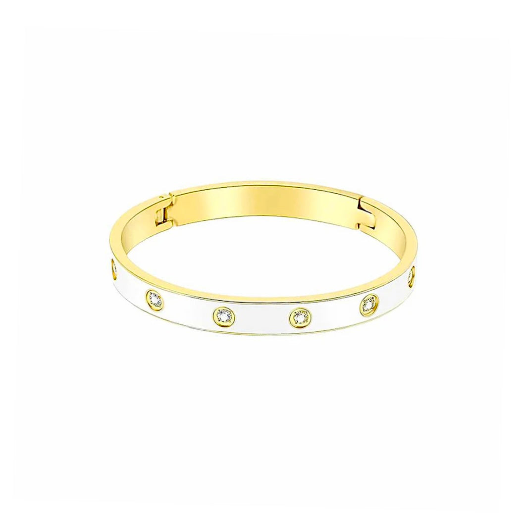 Brilliant 8-Stone White Enameled Gold Bangle