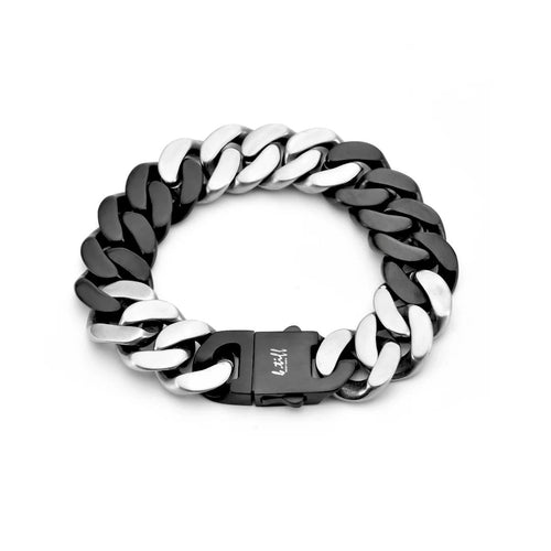 Black and stainless flat Cuban link bracelet