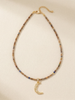 Handmade Natural Stone Beaded Necklace with Moon Pendant