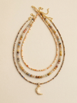 Handmade Natural Stone Beaded Necklace with Moon Pendant