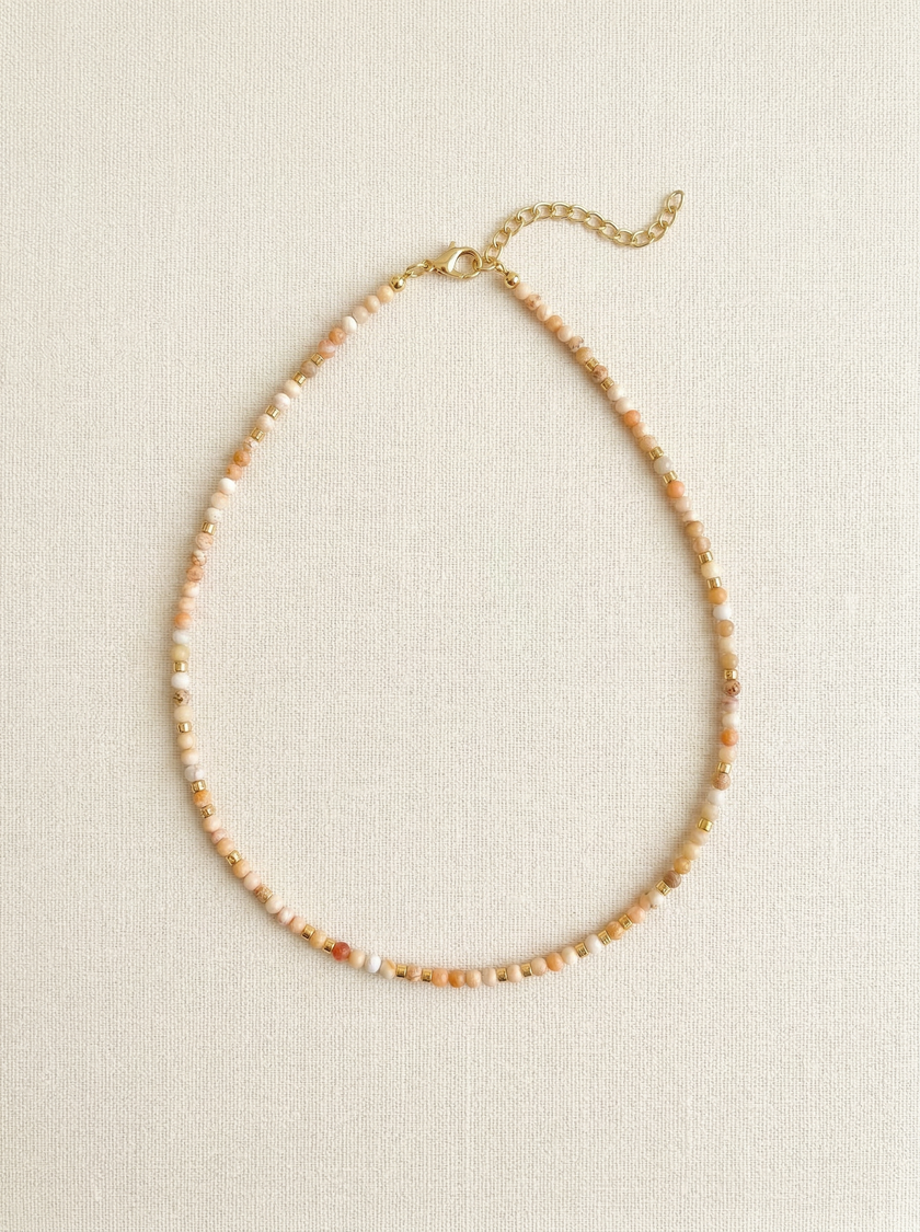 Handmade Natural Stone Beaded Necklace with Moon Pendant