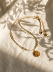 Natural Stone Beaded Necklace with Sun Pendant