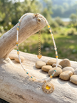 Natural Stone Beaded Necklace with Sun Pendant