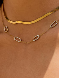 Nave Necklace with polished paperclip links and crystal pavé accents