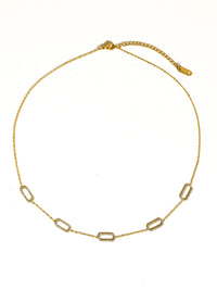Nave Necklace with polished paperclip links and crystal pavé accents