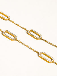 Nave Necklace with polished paperclip links and crystal pavé accents