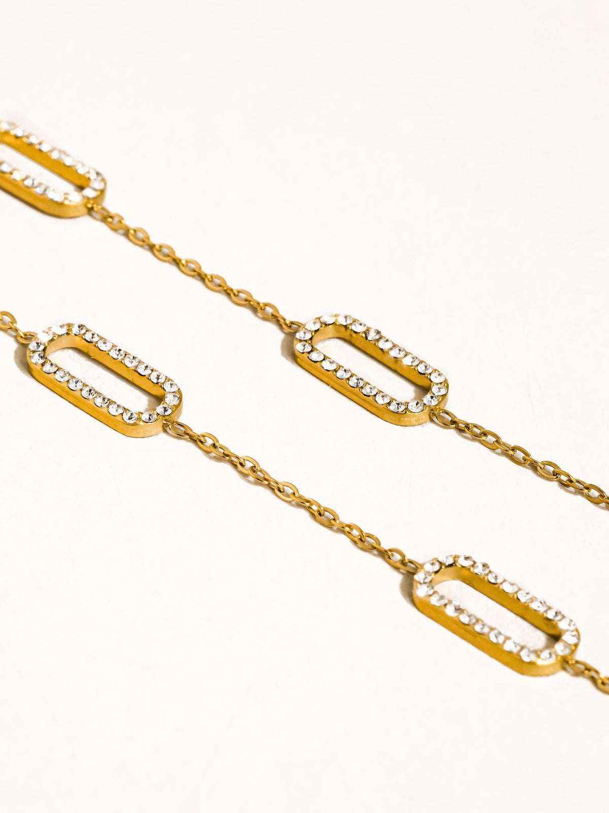 Nave Necklace with polished paperclip links and crystal pavé accents