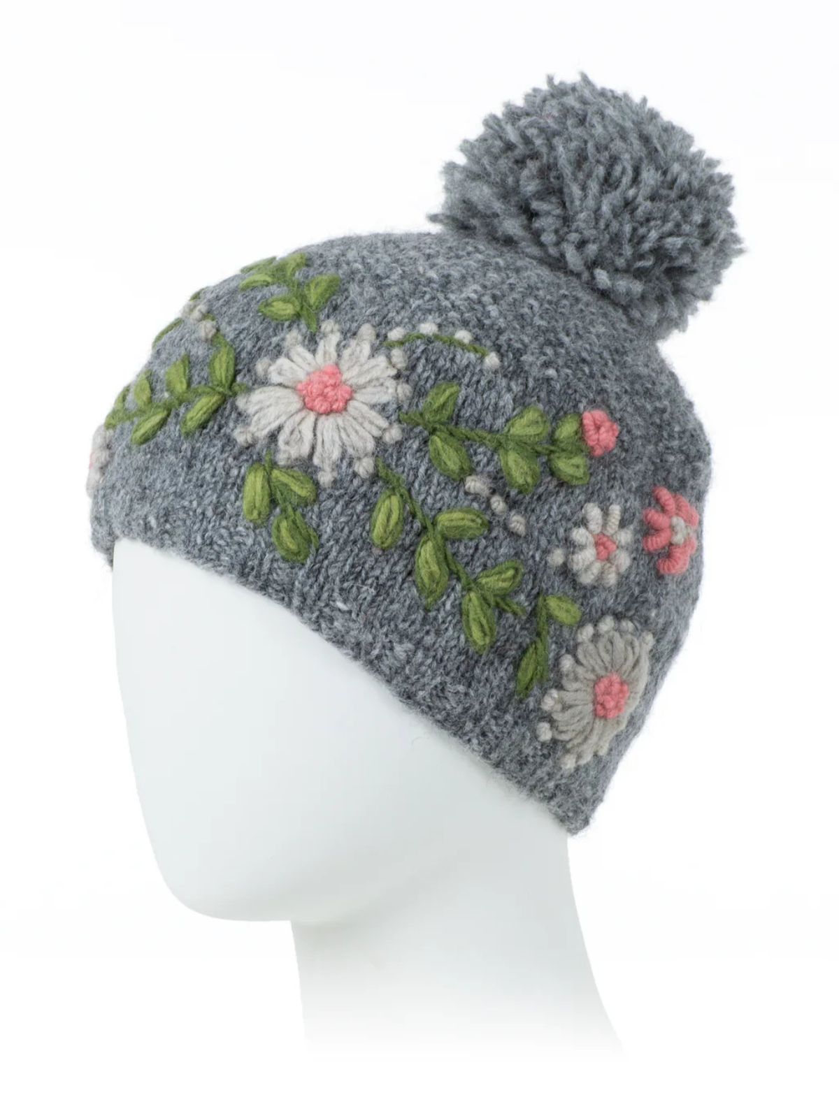 Olivia Wool Knit Embroidered Hat in Grey - additional product view