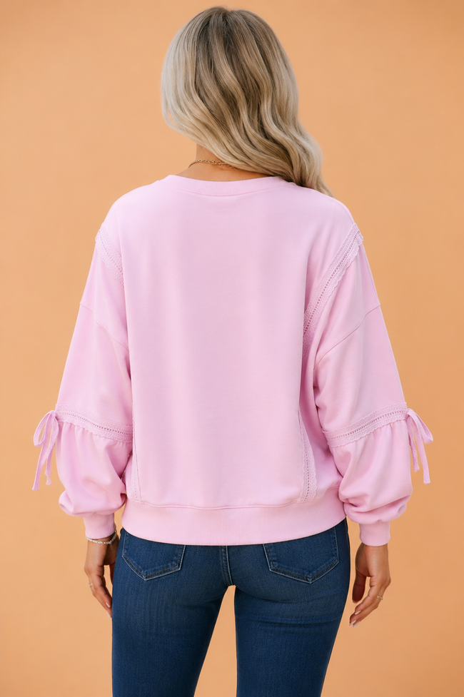 Lace Trim Raw Seam Loose Sweatshirt