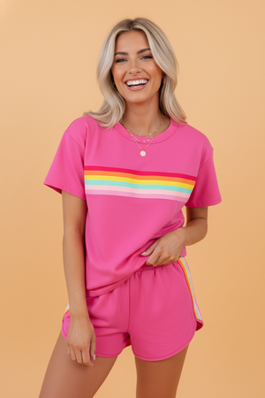 Stripe Short Sleeve Top & Shorts Athleisure Set