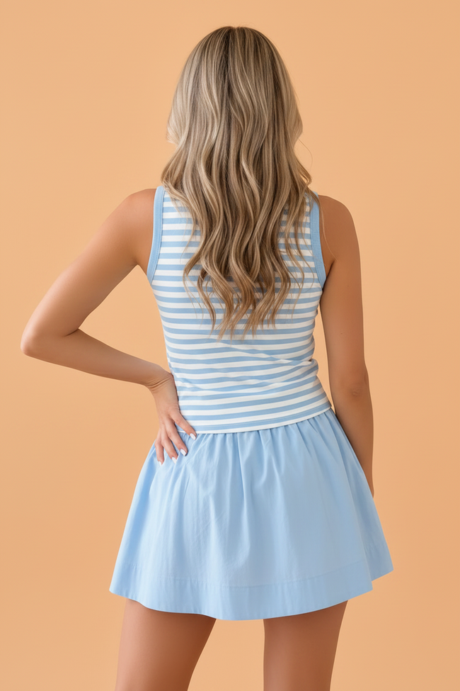 Stripe Tank & Contrast Ruffle Skort Set