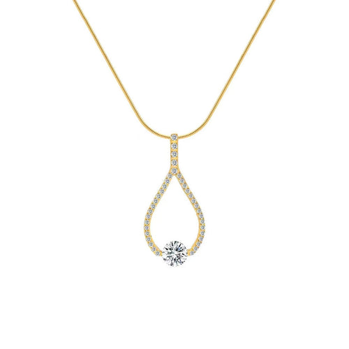 Gold Larme solitaire pendant necklace with pavé accents