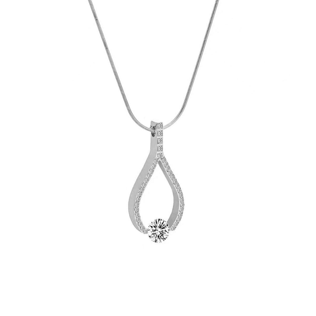Larme solitaire pendant necklace with pavé accents
