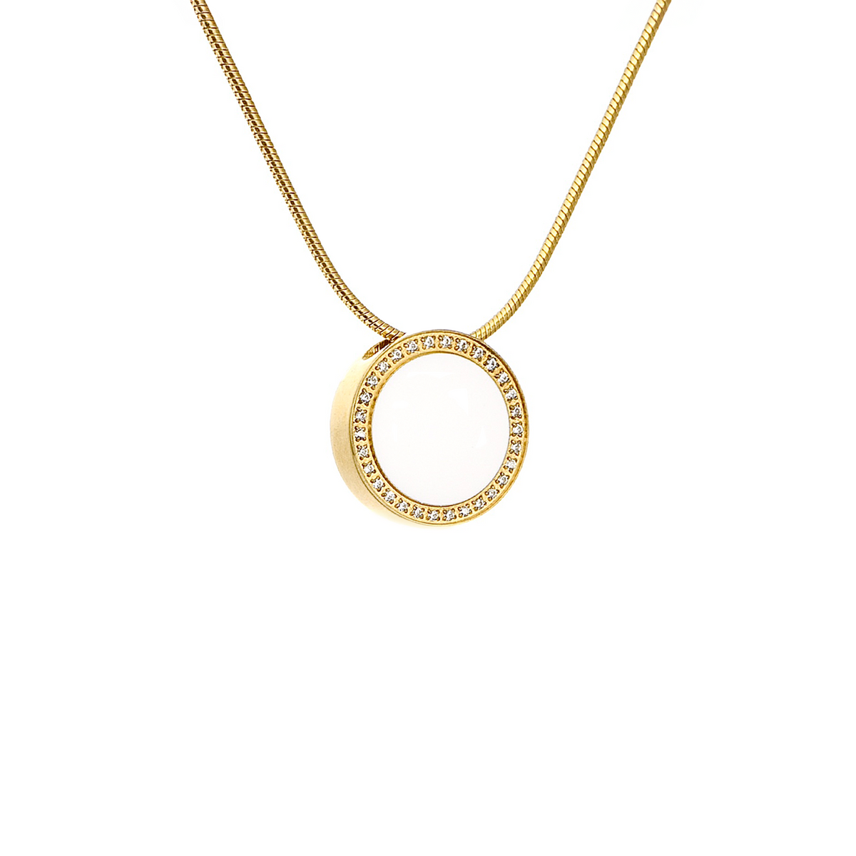 Halo white enamel pendant with 30 pavé stones